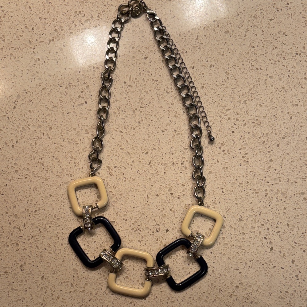 CHARMING CHARLIE necklace - squares w/gem stones on silver chain